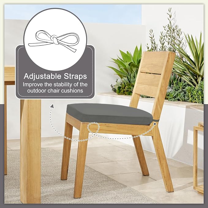 Cozyide Outdoor Chair Cushions, Waterproof Patio Seat Cushions with Adjustable Straps, Square Corner Patio Chair Cushions for Garden, Dark Grey, 18.5x16x3 Inch (Pack of 4)