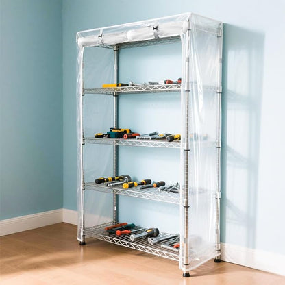 Waterproof Shelf Cover,Durable Dustproof Storage Wire Rack Covers,Outdoor Shelving Covers for Wire Shelves with Zipper 48''x20''x72'',Clear,Cover Only