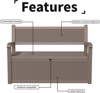 PatioZen 80 Gallon Outdoor Storage Bench Deck Box Waterproof Lockable,Outdoor Storage Furniture for Patio,Garden and Cushions(Gray)