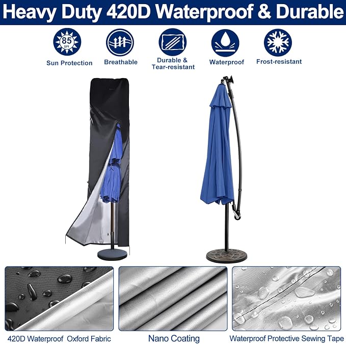 Patio Umbrella Cover 9ft to 13ft,420D Outdoor Umbrella Covers Waterproof,Oxford Fabric with Top Vent & Rod, fits Cantilever Offset Umbrella,Large Market Umbrella,Double-Sided Umbrellas