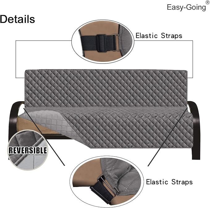 Easy-Going Reversible Couch Cover, Large Futon Sofa, Gray/Light Gray | Machine Washable Slipcover For Dogs, Water Resistant Furniture Mat For Living Room, Non-Slip Sofa Cover, Pet Friendly