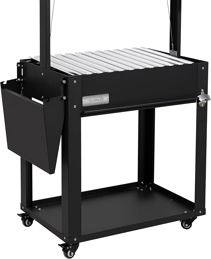KoolMore 50 in. Charcoal Grill BBQ, Santa Maria Argentine Outdoor Grill with Interchangeable V Grates, Heavy Duty Barbecue Grilling Grill, Black