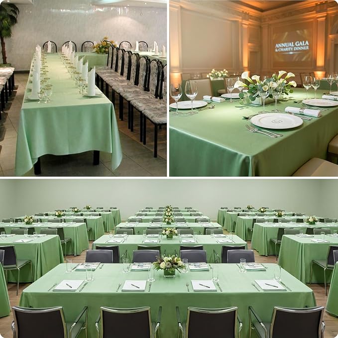 8 Pack Light Green Tablecloth 60 x 102 Inch Rectangular Table Cloth | For 6 Foot Rectangle Tables, Wrinkle Resistant, Washable Polyester Fabric, For Wedding Party Banquet Buffet and Camping