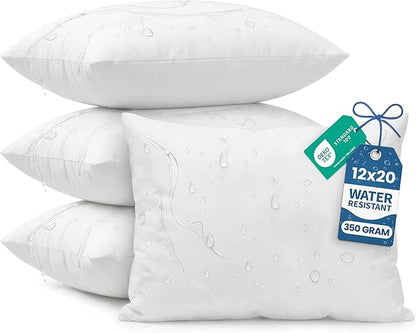 Utopia Bedding 12x20 Outdoor Pillows, Water Resistant Throw Pillows, 4-Pack | Outdoor Throw Pillows, Water Repellent, Decorative Pillow for Patio Furniture & Porches, Plush & Supportive, Pack of 4, White
