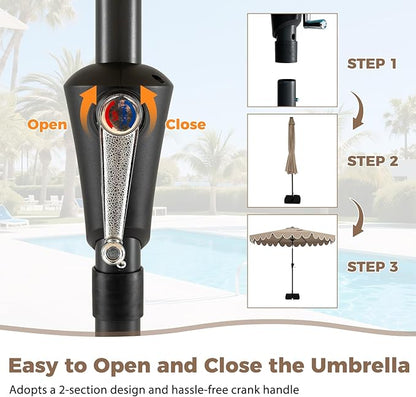 Tangkula 10 FT Patio Umbrella with Base Included, 2-Tiers Outdoor Scalloped Table Umbrella with 2 Sandbags, Tilt Adjustment, Crank, 8 Ribs for Market Backyard Pool Deck Beach Lawn