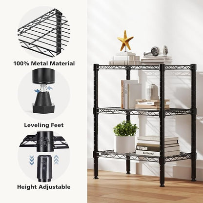 DUMOS 3-Tier Metal Storage Shelves, Wire Shelving, Storage Rack, 23.31" W | Heavy Duty Steel Shelves, Wire Adjustable Standing, Kitchen Bathroom Garage Pantry Organizers, 30.22"H