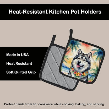 Caroline's Treasures Alaskan Malamute Luau Pair of Pot Holders Kitchen Heat Resistant Pot Holders Sets Oven Hot Pads for Cooking Baking BBQ, 7 1/2 x 7 1/2