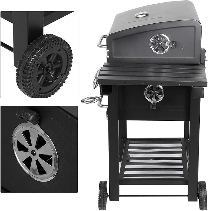 Portable Charcoal Grill, Large BBQ Grill with Wheels, Adjustable Vent Outdoor Grill for Camping, Picnic and Garden