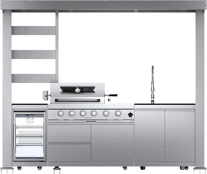 110-Inch 4-Burner 72000 BTU Stainless Steel Propane Gas Grill Outdoor Kitchen Island with Canopy,485Sq.In Cooking Area,Wine Cooler,Refrigerator,Rotisserie,For Backyard BBQ,Silver