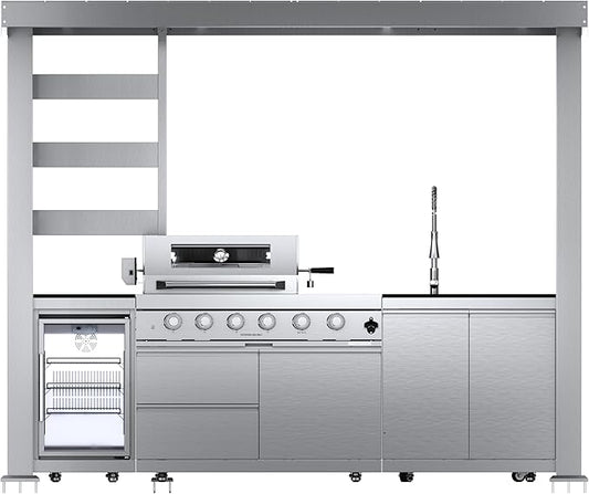 110-Inch 4-Burner 72000 BTU Stainless Steel Propane Gas Grill Outdoor Kitchen Island with Canopy,485Sq.In Cooking Area,Wine Cooler,Refrigerator,Rotisserie,For Backyard BBQ,Silver