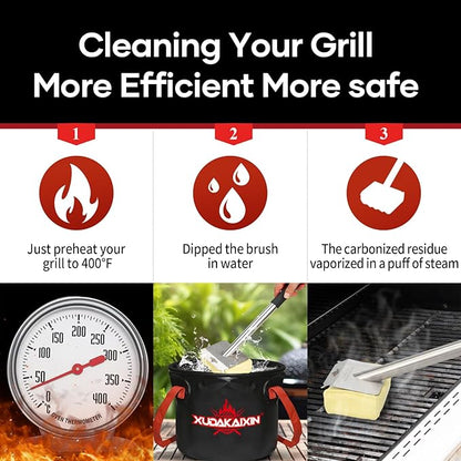 XUDAKAIXIN Grill Brush Bristle Free,BBQ Replaceable Scraper Cleaning Head,Safe Grill Accessories for Cast Iron Grates/Porcelain/Weber Gas/Charcoal Grill,Grill Brush for Outdoor Grill-Yellow