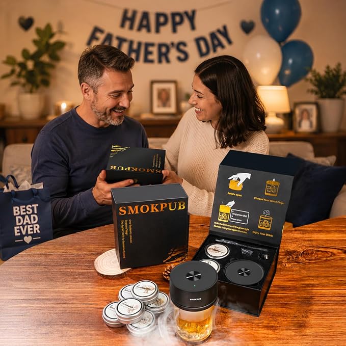 Electric Whiskey Smoker Kit, Rechargeable Cocktail Smoker with 6 Wood Chips, Flameless Heating System, Old Fashioned Drink Smoker Kit, Bourbon Whiskey Gifts for Men,Dad,Husband
