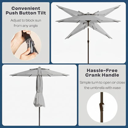 10FT Outdoor Patio Umbrella, 2 Tiers Market Table Umbrella with 8 Sturdy Ribs, Push Button Tilt and Crank, UPF50+ UV Protection for Deck, Pool, Garden and Backyard
