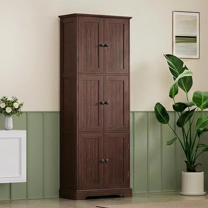 ChooChoo 63.2" Tall Bathroom Storage Cabinet with 6 Doors | Freestanding Floor Cabinet, Adjustable Shelves, Pantry Cabinet for Bathroom, Kitchen, Laundry Room, Rustic Walnut