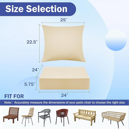 IASEAHK Outdoor Seat Cushion Set, Waterproof & Fade Resistant Patio Chair Cushions, Outdoors Cushion for Patio Furniture, 24 x 24 x 5.75 Inch, Outdoor Couch Cushions with Handle and Ties, Light Khaki