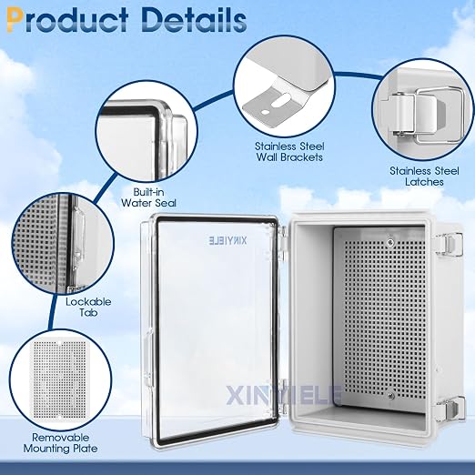 Waterproof Outdoor Project ABS Plastic Junction Box IP67 Weatherproof Dustproof Enclosure with Hinged Cover, Mounting Plate,Wall Brackets for Power Project (Clear,8.7"X6.7"X4.5")