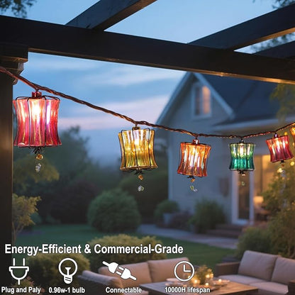 Outdoor String Lights Plug in with 10 Incandescent Bulbs, Multicolor Patio Lights Connectable Weatherproof Decorative Lantern String Lights for Gazebo Porch Bedroom Cottagecore Decor