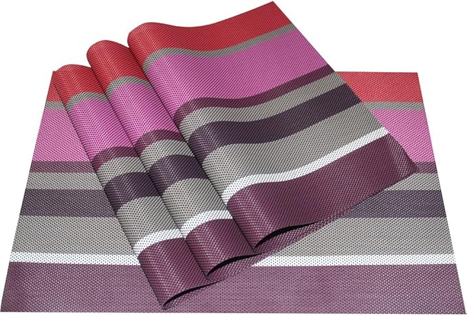 Zupro Placemats Set of 4 Washable Heat-Resistant Non Slip Braided Table Mats Woven PVC Vinyl Kitchen Place Mats for Everyday use or Dinner Parties BBQs Indoor and Ourdoor Use.18"x12"(Red)