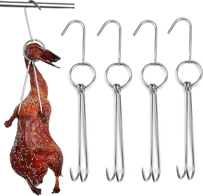 4 Pcs Stainless Steel Meat Hooks with Double Hook Poultry Roast Duck Bacon Hanging Hook Grill Hanger for Drying, Cooking, BBQ, M-11.5 ”,Cooking Utensils, Namely, Grills