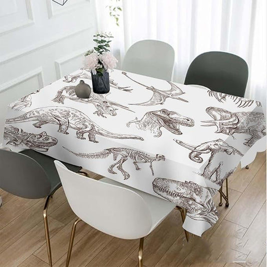 TKS MITLAN Dinosaur Tablecloth Decor Sketch Bones Fossils Mammoth Stegosaurus Trilobite Ancient Animal Table Cloth Dining Room Kitchen Table Cover 60" X 84" Oblong/Rectangle