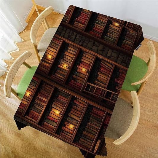 Swono Old Bookshelf Tablecloths Mysterious Library Bookshelf Kitchen Dinning Tabletop Decoration, Polyester Talking Table Cover for Indoor Outdoor 50x72 Inch Tablecloth