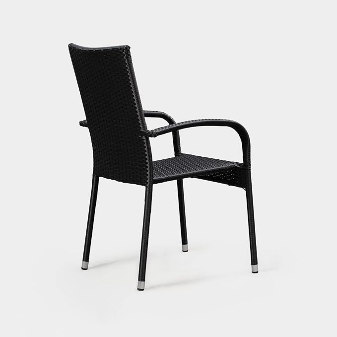 Patio Sense Morgan Outdoor Wicker Chair | Set of 4 | Black | Steel Powder Coated Frame | No Assembly | Lightweight and Portable | Zero Maintenance | For Indoors, Porch, Backyard, Lawn, Garden, Balcony
