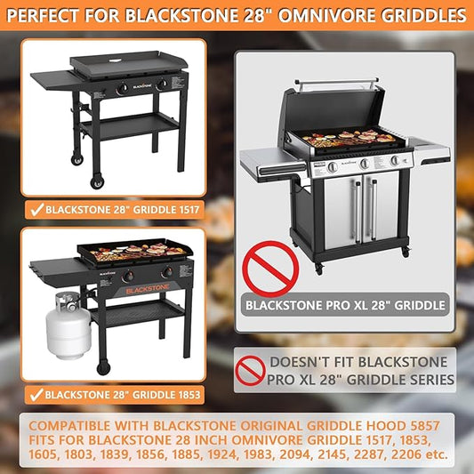 Upgrade Hinged Lid for Blackstone 28" Omnivore Griddle Hood,5857 Visualized Tempered Glass Hard Cover for Blackstone Lid 28" Omnivore 2206 1883 1517 2287 etc.Flat Top Griddle Accessories w/Thermometer