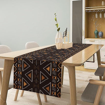 African Geometric Tribal Table Runner Vintage Abstract Africa Traditional Mud Cloth Pattern Seasonal Summer Holiday Dinner Runner for Farmhouse Home Kitchen Dinner Table Party Decor 13x70in