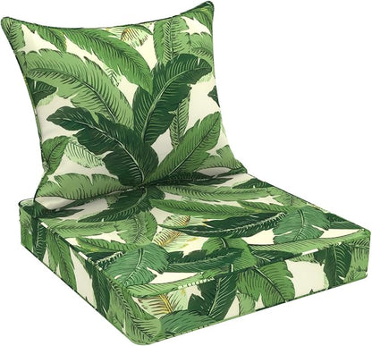 DYTXIII Outdoor Deep Seat Cushion Set, Water Repellent 24"x24" Patio Thick Cushions Replacement with Seat & Back Pillow for Patio Sofa, Wicker Chair, Couch - Swaying Palms Green