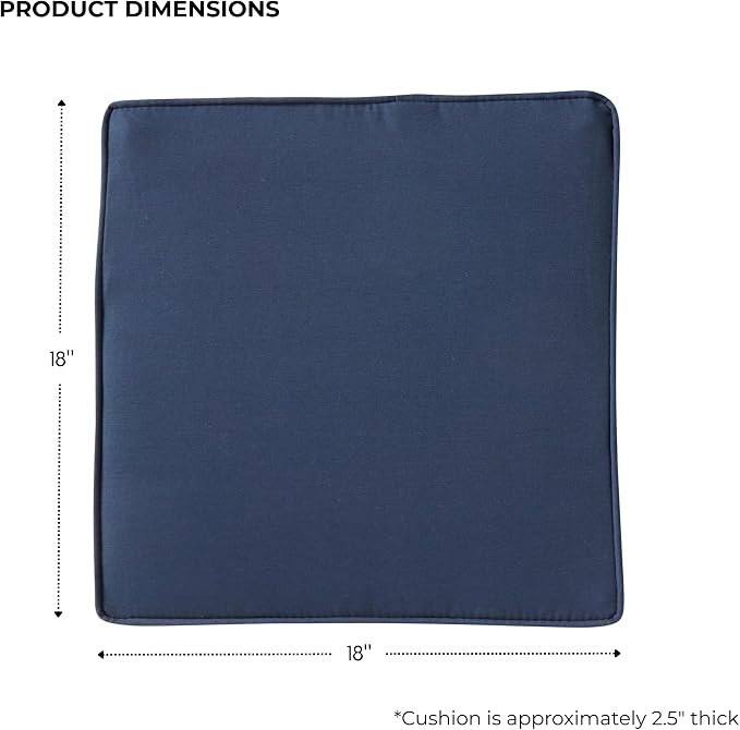 Outdoor 18 inch Square Patio Dining Chair Pads – Comfortable Fiber-Filled Seat Cushions with Ties, Reversible Polyester Fabric - Navy, Set of 2