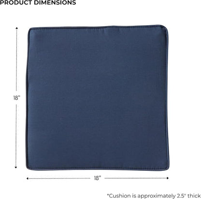 Outdoor 18 inch Square Patio Dining Chair Pads – Comfortable Fiber-Filled Seat Cushions with Ties, Reversible Polyester Fabric - Navy, Set of 2