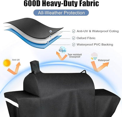 Grill Cover for Char-Griller 1224 2121 3018 2828 2727 2929 1329 2799 Grill and Smoker with Side Fire Box Heavy Duty Waterproof Smoker Cover for Char-Griller Durable Polyester BBQ Cover with PVC Lining