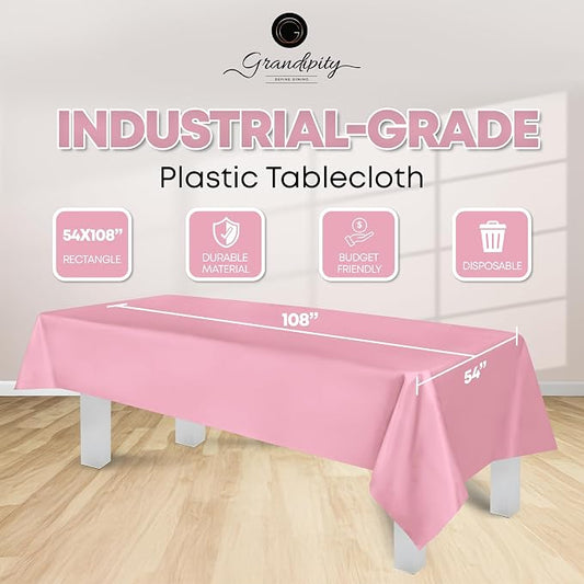 Grandipity 12 Pack Premium Disposable Plastic Tablecloth 54 Inch. x 108 Inch. Decorative Rectangle Table Cover - Pink