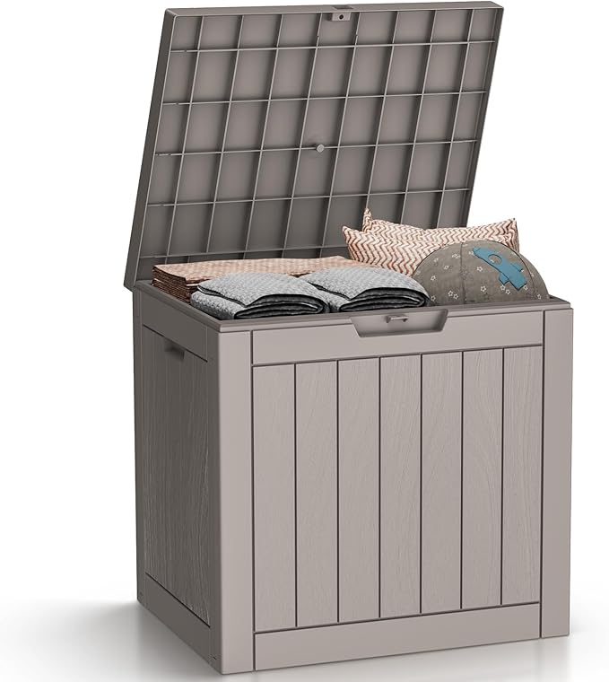 Resin Deck Box - 36 Gallon Lockable Outdoor Storage, Water-Resistant Indoor/Outdoor Bin for Package Delivery, Patio Cushions, Gardening Tools