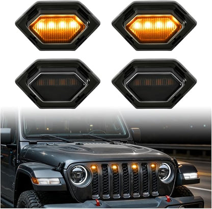 LED Grill Lights for 2020-2024 Jeep Gladiator JT Amber 4pcs | Amber Grille Mesh Lights, Plug & Play, IP67 Waterproof, LED Bumper Running Marker Lamp, for Jeep Gladiator JT 2021 2022 2023