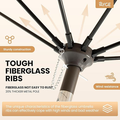 Ayge 7.5FT Large Outdoor Patio Umbrella Market Table Umbrella-UV Resistant, Easy Push Button Tilt and Crank, 6 Sturdy Fiberglass Ribs Heavy-Duty Pool Umbrella for Deck, Backyard,Garden, Yard,Black
