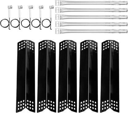 Hisencn Burner Tube and Heat Plate for Expert 5 Burner Grill 720-0968C | 5-pack stainless steel straight tube + porcelain heat tent shield replacement parts for expert grill 5 burner
