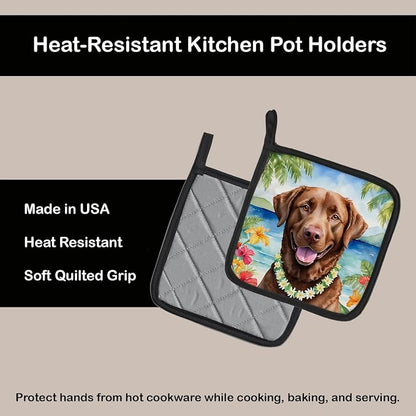 Caroline's Treasures Chesapeake Bay Retriever Luau Pair of Pot Holders Kitchen Heat Resistant Pot Holders Sets Oven Hot Pads for Cooking Baking BBQ, 7 1/2 x 7 1/2