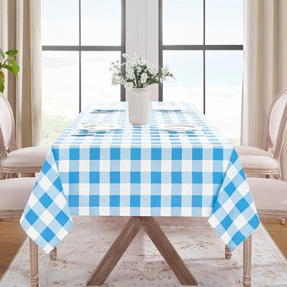 Softalker Gingham Checkered Tablecloth Rectangle - Outdoor Waterproof Buffalo Plaid Table Cloth, Stain Resistant Washable Table Cover for Picnic, Camping, Dining - Blue and White, 60 x 84 Inch