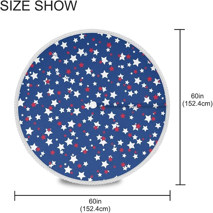 Patriotic Star Round Tablecloth 60" Waterproof Spillproof Polyester Fabric Table Cover with Zipper Umbrella Hole for Outdoor Patio Garden Dining Party