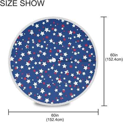 Patriotic Star Round Tablecloth 60" Waterproof Spillproof Polyester Fabric Table Cover with Zipper Umbrella Hole for Outdoor Patio Garden Dining Party