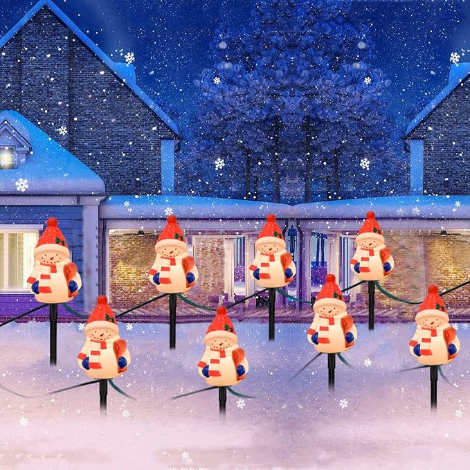 GOOTHY 2 Sets Snowman Christmas Pathway Lights, 7Ft C7 Outdoor Christmas String Light with 8 Snowman Stakes Lights, Connectable Christmas Decorations Pathway Light for Yard Garden Driveway Walkway