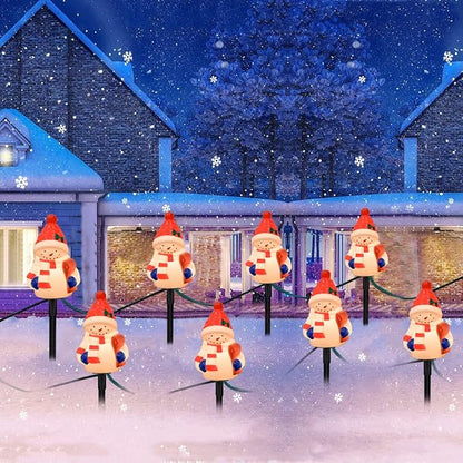 GOOTHY 2 Sets Snowman Christmas Pathway Lights, 7Ft C7 Outdoor Christmas String Light with 8 Snowman Stakes Lights, Connectable Christmas Decorations Pathway Light for Yard Garden Driveway Walkway