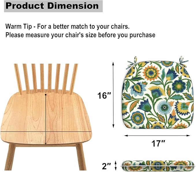 DYTXIII Set of 4 Outdoor Chair Cushions with Ties,Water Repellent Patio Chair Pads 17"x 16" for Outdoor Furniture,Round Corner Seat Cushions for Garden Yard Kitchen Fiesta Floral