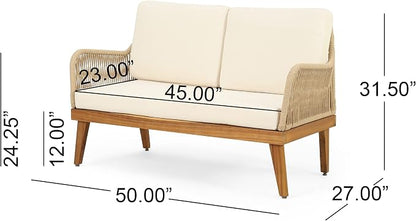 VilroCaz 4-Pieces Acacia Wood Patio Furniture Set, All-Weather Outdoor Patio Conversation Set with Coffee Table and Soft Cushions, Rope Weave Porch Chairs for Garden Backyard Porch Balcony