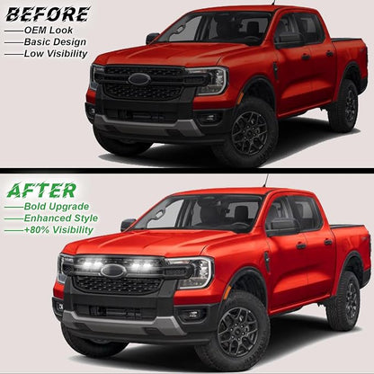 4PCS Front Grille Lights for Ford Ranger 2019-2026 White Light | Bright Bumper Grill Light Bar LED Running Lamps Fit for XL XLT Lariat Car Accessories