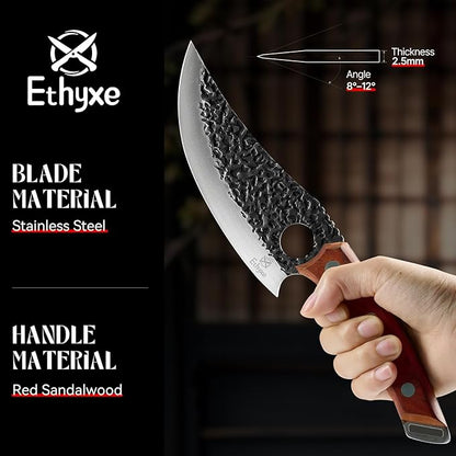Viking Chef Knife with Premium Leather Sheath - Japanese Kitchen Knife for Meat Cutting, BBQ, Camping, Cooking, Ergonomic Handle Gift for Men