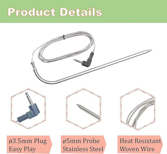 Meat Probe for Nexgrill Oakford Wood Pellet Grill,for Pit Boss, Louisiana Grill,Asmoker,Cuisinart,Z Grills Wood Pellet Smoker Meat Probes,2-Pack