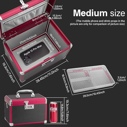 Medicine Lock Box with Combination Lock - 11.2 x 7.6 x 7.6 Inches - First Aid Safe Medication Storage Box, Medications and Personal Items, Safe Boxes for Home and Outdoor - Black Red