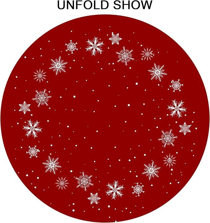 Sweetshow Xmas Snowflake Table Cloth Round 70 Inch Polyester Table Cover | Red Xmas Table Cloth Round Winter Snowflake Tablecloth Washable Stain and Wrinkle Xmas Round Table Cover for Dining Picnic